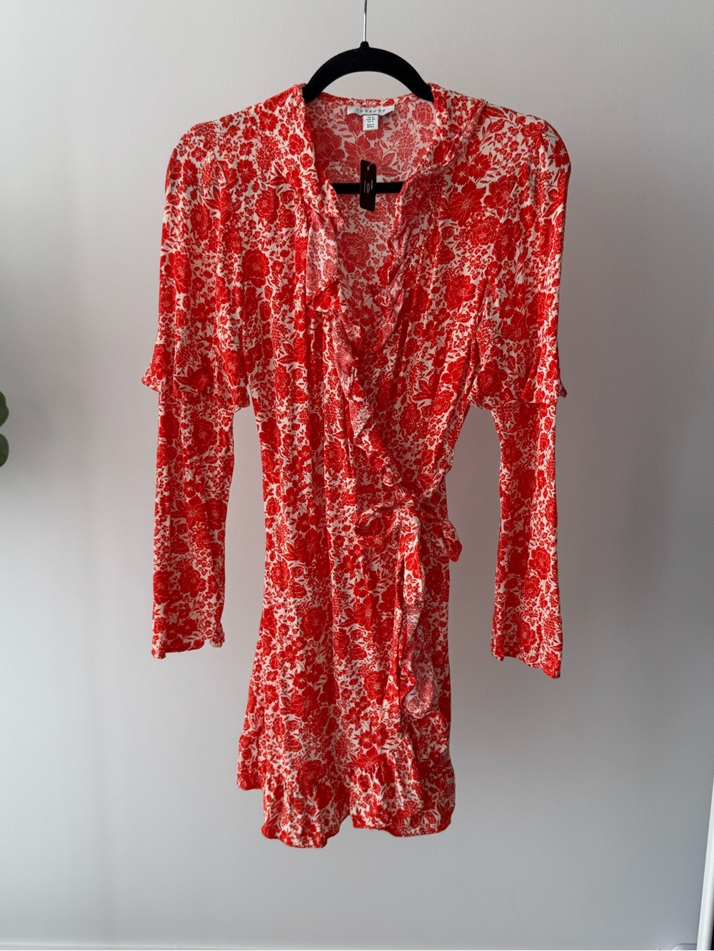 Topshop Red and White Floral Wrap Dress with Tie